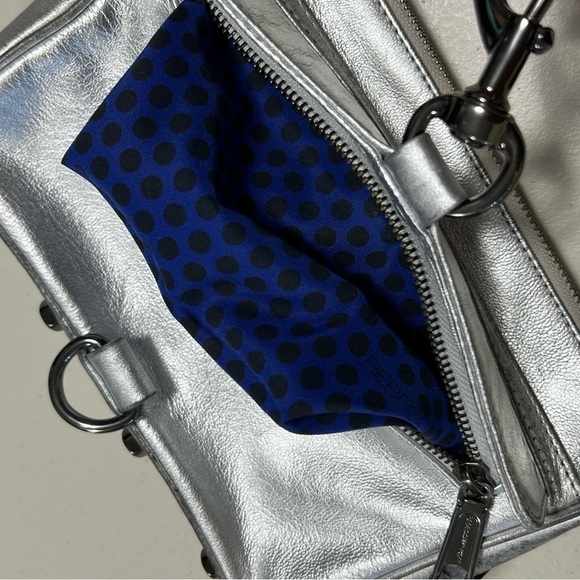 REBECCA Minkoff Mini Mac Metallic Silver Distressed Leather Chain Crossbody Bag - Picture 10 of 16